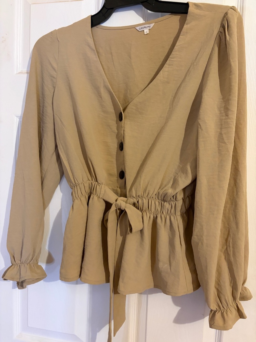 Cavalini Sage-Tan V-Neck Tie-Waist Blouse HOM 1034 B - Picture 3 of 3